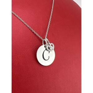 Letter C Sterling Silver 925 RJ Cz Heart Necklace